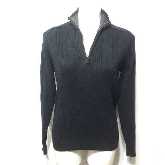 Oscar de la Renta Ribbed Knit Quarter Zip Sweater Small Cozy Minimalist Chic - Picture 3 of 7